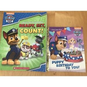 Paw Patrol: Ready, Steady, Count! AND Golden Book Puppy Birthday Books Lot Of 2!